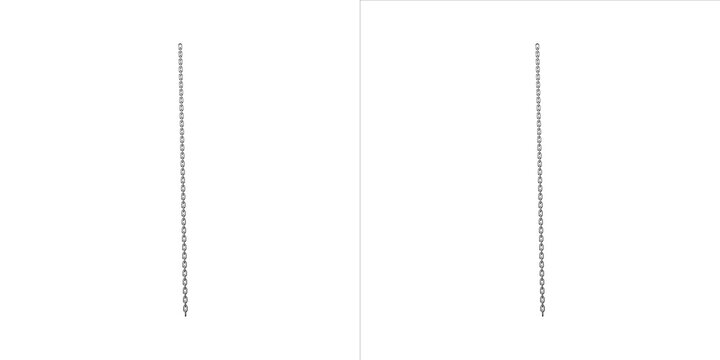 Pair of vertical silver metal chains hanging on transparent background