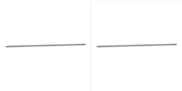 Two identical silver metal jewelry chains displayed on transparent background
