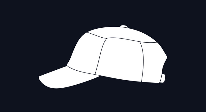 Clean white silhouette of a classic baseball cap shown from a side profile perspective against a solid dark blue background for design mockup.