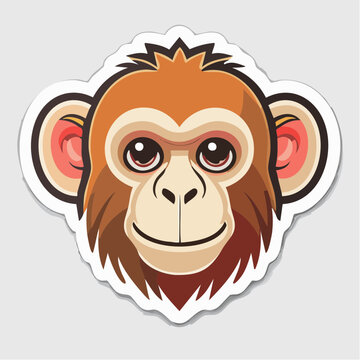 Cute Monkey Face Sticker Illustration