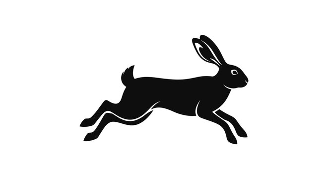 Black silhouette of running rabbit.