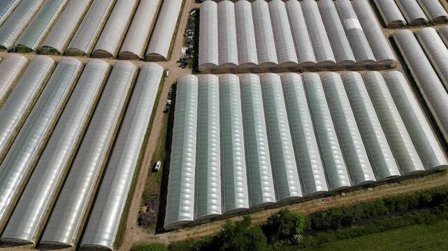 Modern greenhouse farm Italy aerial agritech complex view