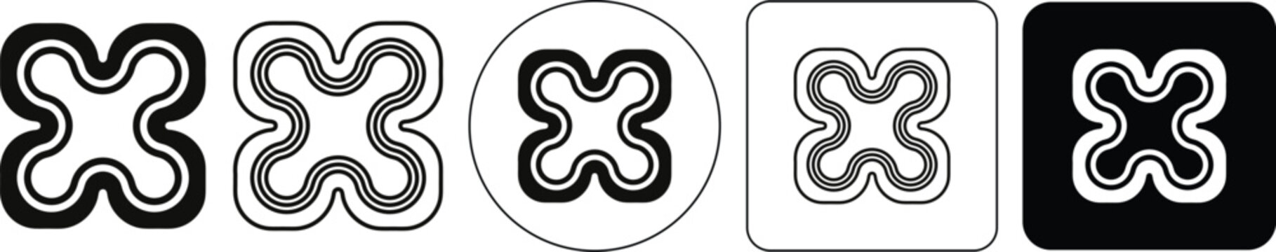 Five variations of a celtic knot design in black and white