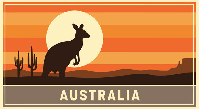 Vector illustration of kangaroo in Australian desert sunset