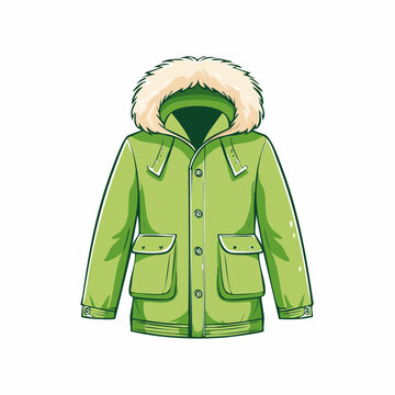 Green Parka Jacket with Fur Hood Illustration