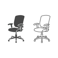 Obraz premium Office Chair Icons: Solid Silhouette and Clean Outline for Business and Design