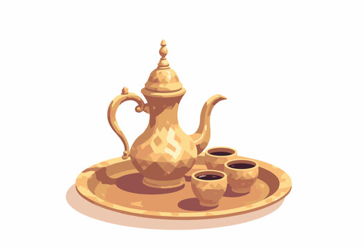 Traditional Arab dallah coffee pot finjan cups
