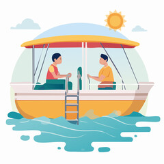 Obraz premium Two people on a boat enjoying a sunny day on the water
