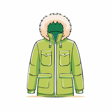Green Parka Jacket with Fur Hood Illustration