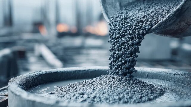 Industrial process of pouring granular raw material into a mold at a metallurgical plant