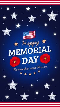 4K Happy Memorial Day Animation. Star of glory frame vertical  background