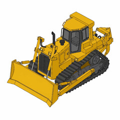 Obraz premium Yellow bulldozer construction vehicle with large blade and tracks.