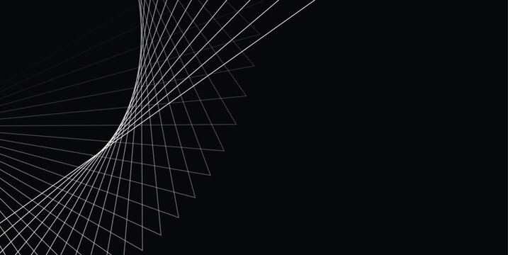 Abstract Twisted Wireframe Grid Lines on Black Background Minimal Futuristic Geometric Curve Design