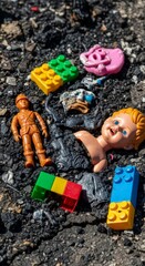 Naklejka premium Melted Plastic Toys Fused on the Ground