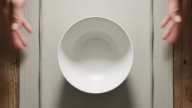 Empty Bowl Presentation - Hands Framing a Clean White Bowl.