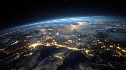 Fototapeta premium Earth at night illuminated by city lights in space