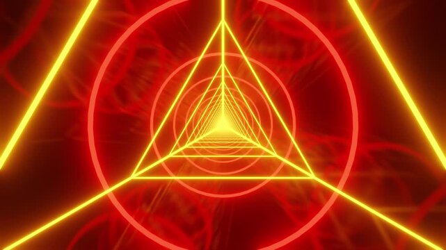 Orange with fire red video background triangle with rings tunnel VJ loop animation
