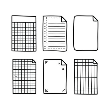 Hand-Drawn Collection of Various Paper Sheets and Grids