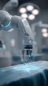 Robotic surgery arm surgical robot operating room robotic instrument precision surgery medical technology robotic assistance surgical procedure sterile drape robotic manipulatorA sleek robotic