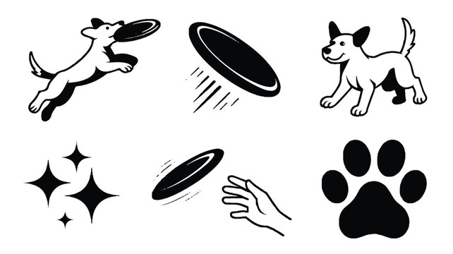 black and white dog catching frisbee with hand and paw print