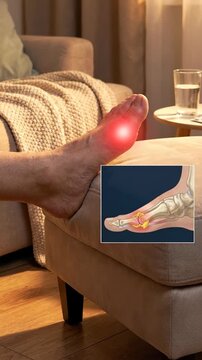 Inflamed joint illness: big toe, crystal deposition, chronic disease, severe pain, metabolic disorder, foot agony, joint swelling, uric level, body problem, health danger, pain indication.