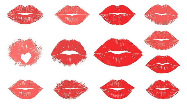 Multiple Red Lipstick Kiss Prints In Various Shapes And Sizes
