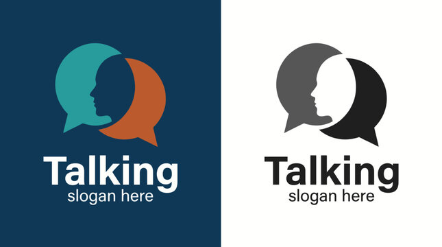 This logo creatively symbolizes dialogue with speech bubbles and profile silhouettes, embodying the concept of communication, conversation, and human interaction in a modern context.