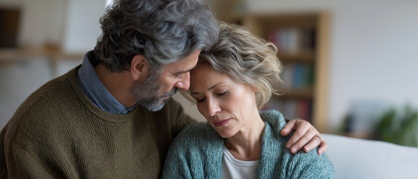 A loving spouse comforts a somber, depressing moment