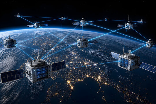 Orbital Satellite Cloud Computing Network Above Earth - Data Center in Space