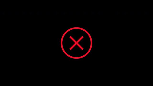 Red Cross Circle Error Icon Pop In Animation Alpha Channel 4K