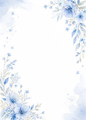 Obraz premium Light Blue Floral Wedding Background with Soft Botanical Border for Elegant Invitation Design