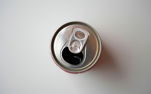 Open Red Aluminum Soda Can Top View Perspective Photo