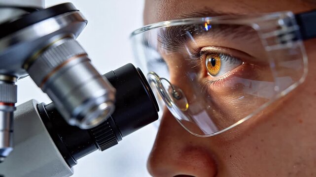 Person observing through microscope