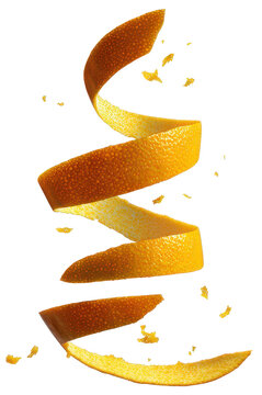 orange peel spirals falling isolated on transparent background