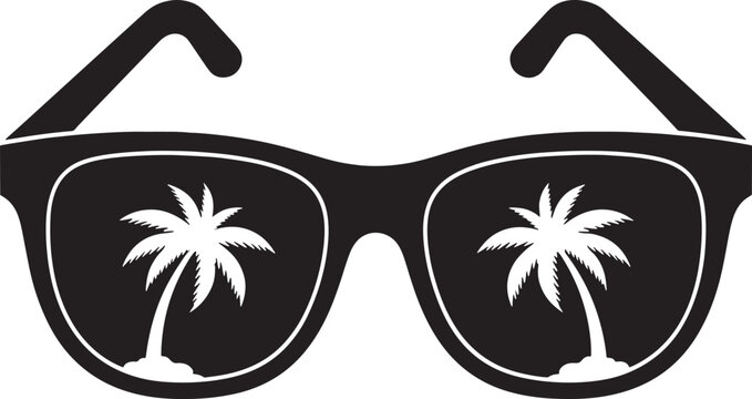Black sunglasses with palm tree reflection icon for summer vacation and tropical travel design Vector