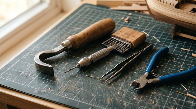 Specialized Ship Model Building Tools Including Planking Clamps and Pin Vise