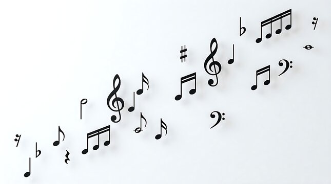 Musical notes on sheet music with sharp and flat symbols in treble clef