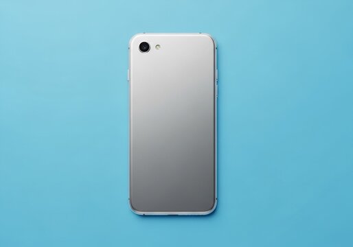 Silver Smartphone Back View with Single Camera and Flash on Blue