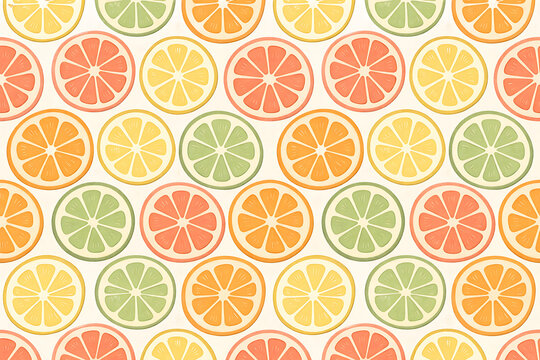 Hand drawn seamless citrus pattern with orange, lemon, and lime slices