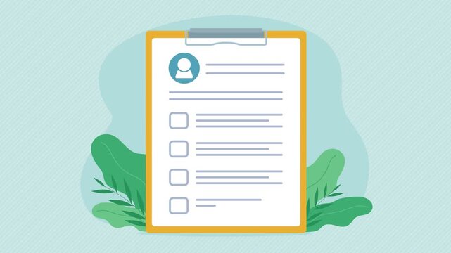 Animation, video clip of personal questionnaire with checked checkboxes. All answers marked correctly. Green checkmarks. Ornamental plants on the phone.