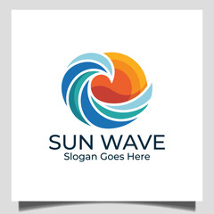 Fototapeta premium A unique logo design depicting waves and the sun, ideal for businesses linked to nature, ocean, or wellness, capturing the essence of tranquility and movement.
