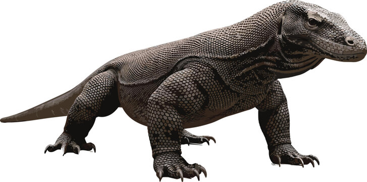 Detailed vector illustration of a Komodo dragon lizard with realistic skin texture isolated on white background