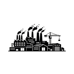 Obraz premium Industrial Factory Building with Smoke and Crane.