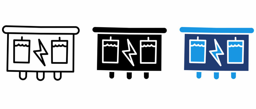 Electrical Transformer and Power Substation icon collection.