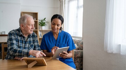 Fototapeta premium Supporting an Older Adult with Digital Healthcare on World Population Day