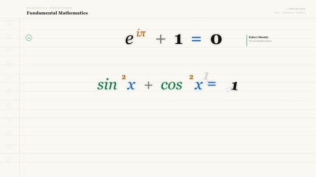 Fundamental Mathematics Classical Equations Eulers Identity Pythagorean Identity Ideal Gas Law Diagram