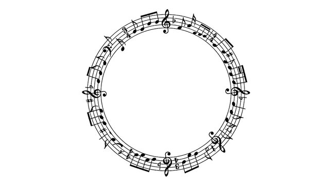 Abstract music notes forming a circular pattern with a white background