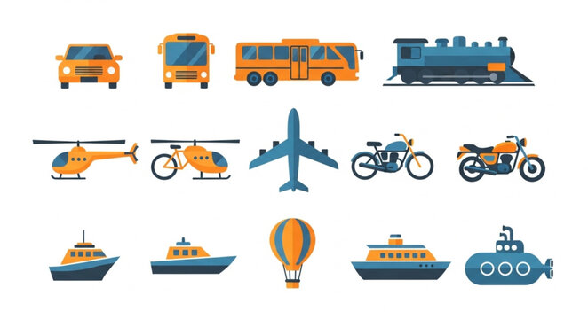 Collection of various transportation vehicles and modes of travel.