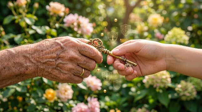Using life insurance to build wealth a generational transfer of financial knowledge in a lush garden setting