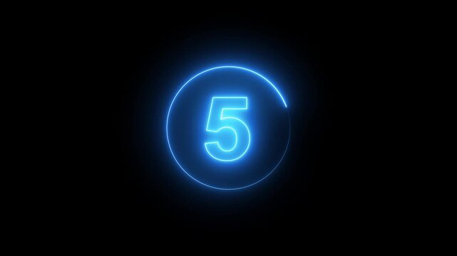 Neon bright glowing countdown timer from 10 to 0 seconds. Neon glowing countdown timer 10 second animation .Neon Countdown on black background or 4k black background icon animation